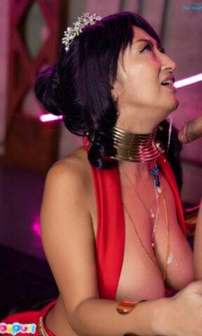 Busty Rei Hoshino on her knees sucking cock and cum on her breasts