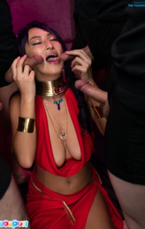 Busty Rei Hoshino blowbanged on her knees and bukkake facials