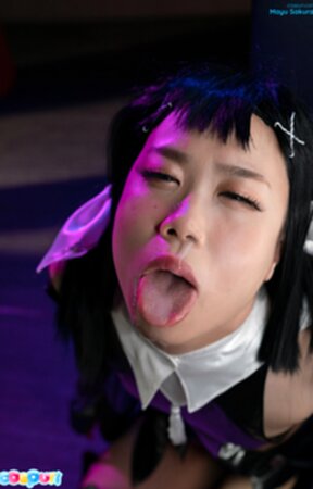 Mayu Sakurai on her knees face fucked and cum in mouth