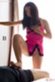 Wearing lingerie bare feet giving footjob