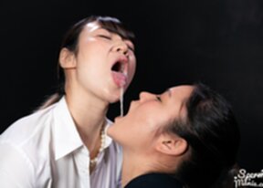 Office lady Hayase An cum in mouth and cum swapping with kogal Aida Miku