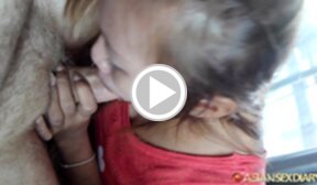 Ray on her knees licking and sucking cock