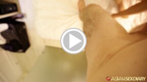 Thi sitting on bed sucking cock and balls and riding cock